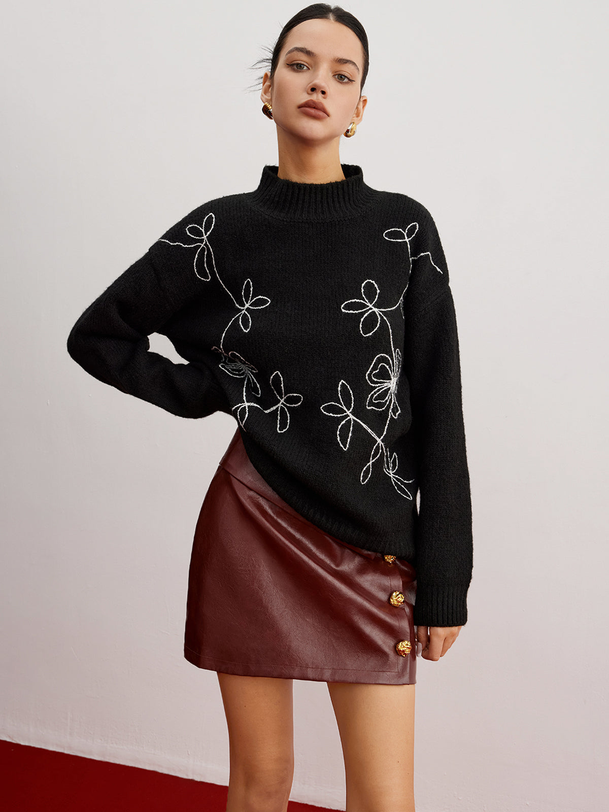 Mock Neck Floral Shift Sweater