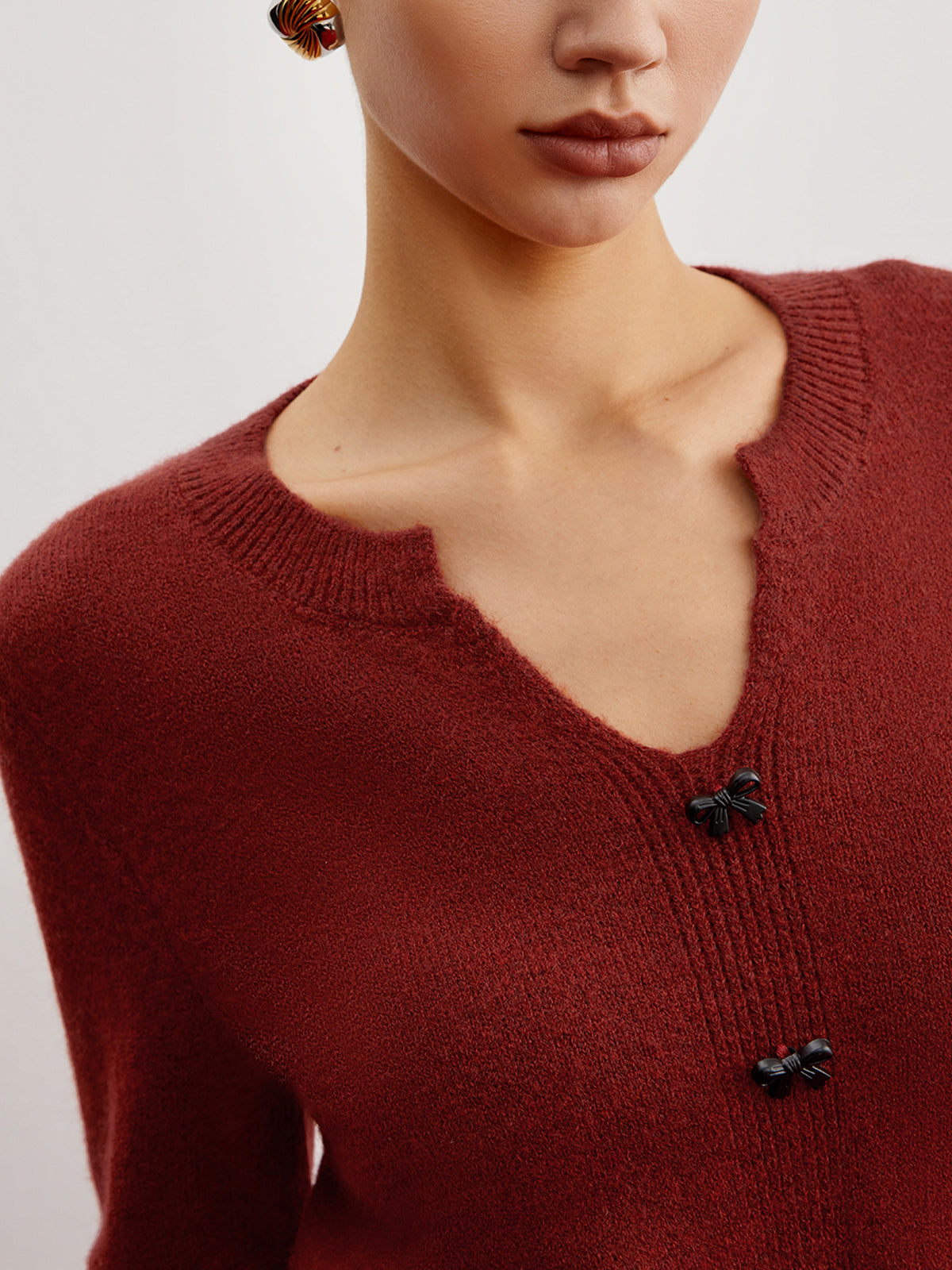 Bow Detail Split Pullover Sweater