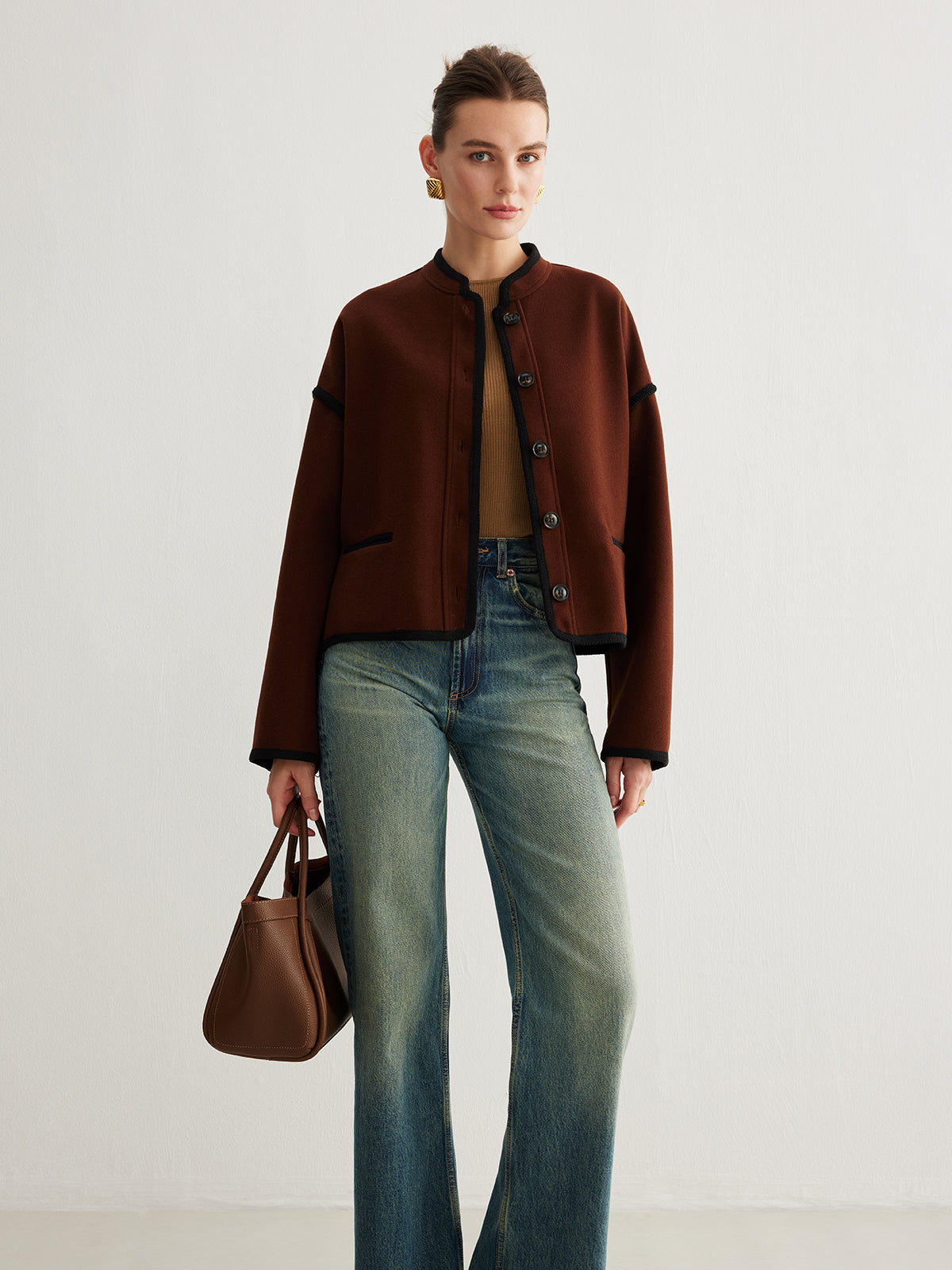 Minimalist Contrast Trim Tweed Jacket