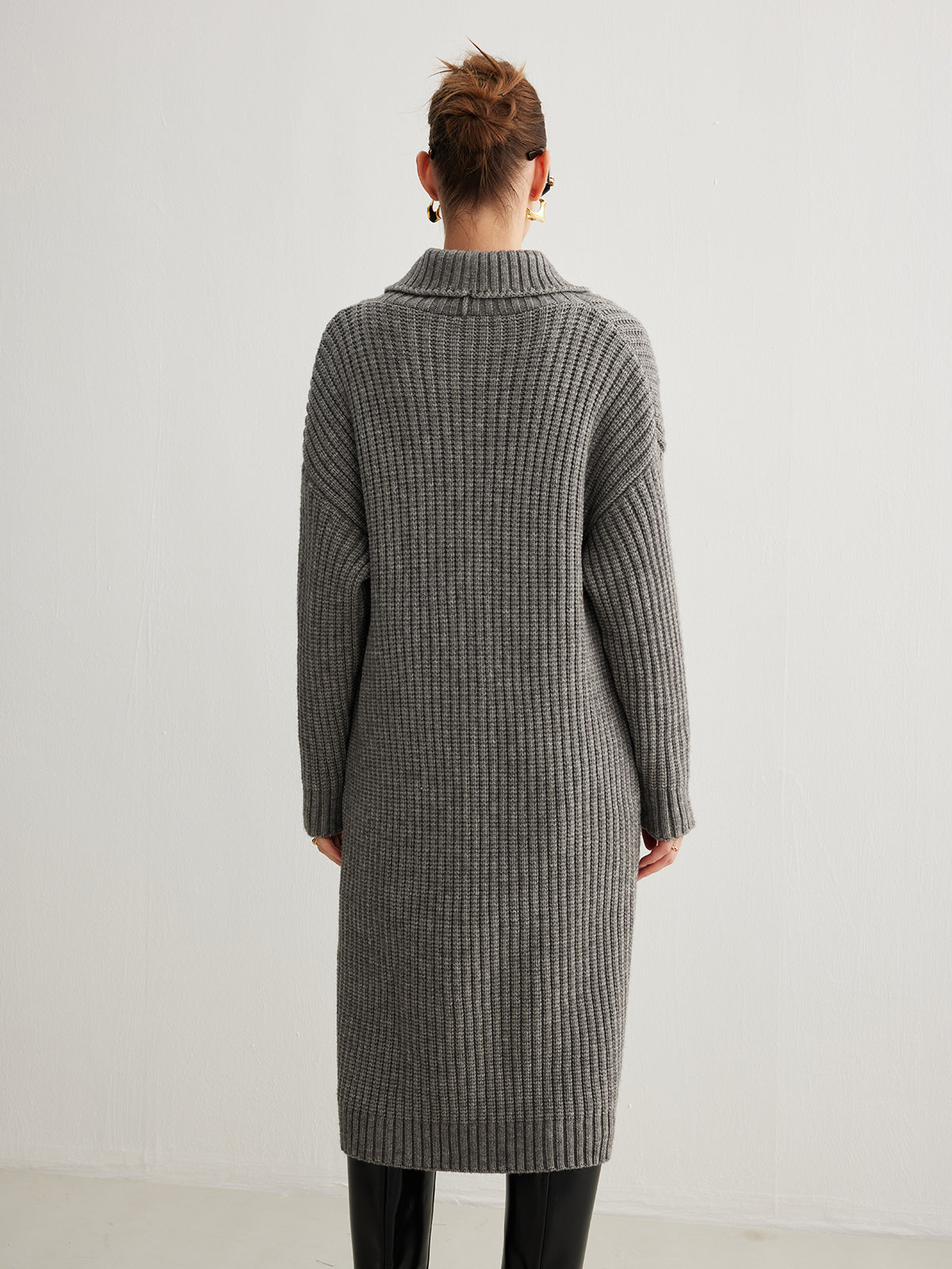 Ribbed Button Knit Long Outerwear