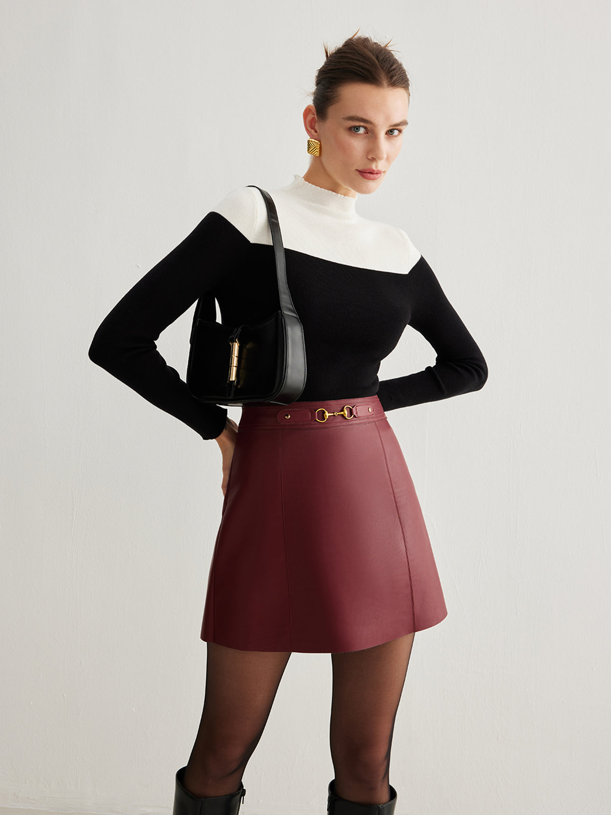 Magnet Closure Faux Leather Skirt