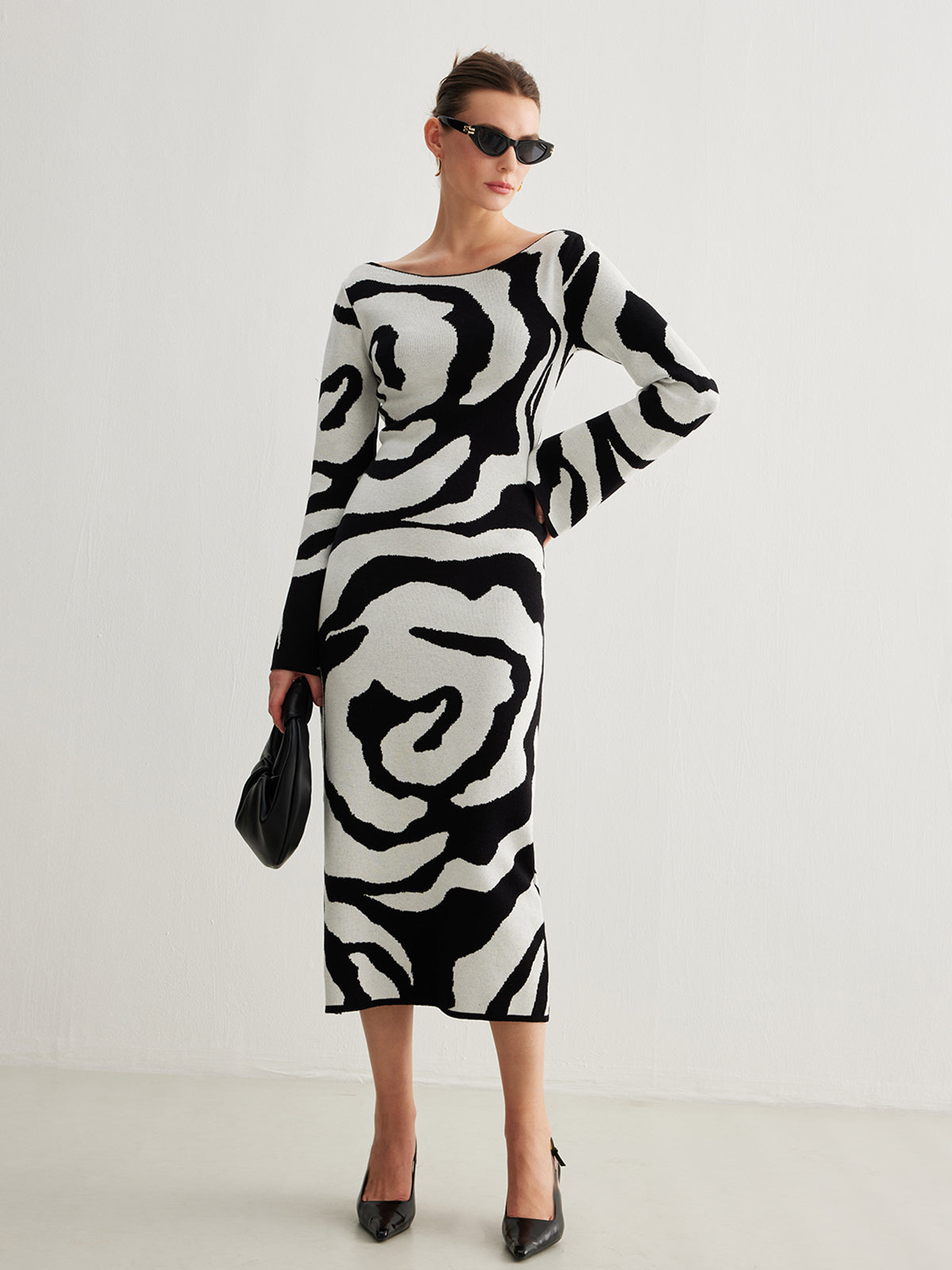 Zebra Bell Sleeve Sweater Dress