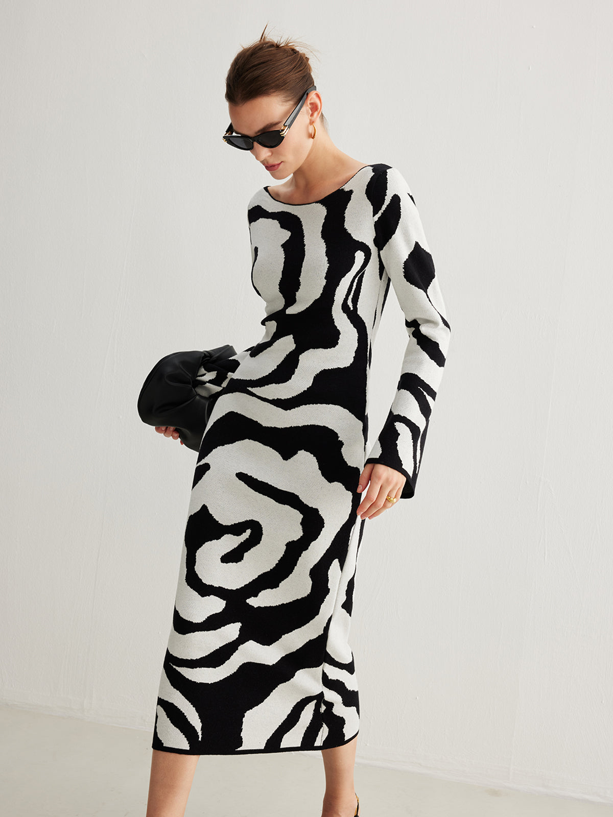 Zebra Bell Sleeve Sweater Dress