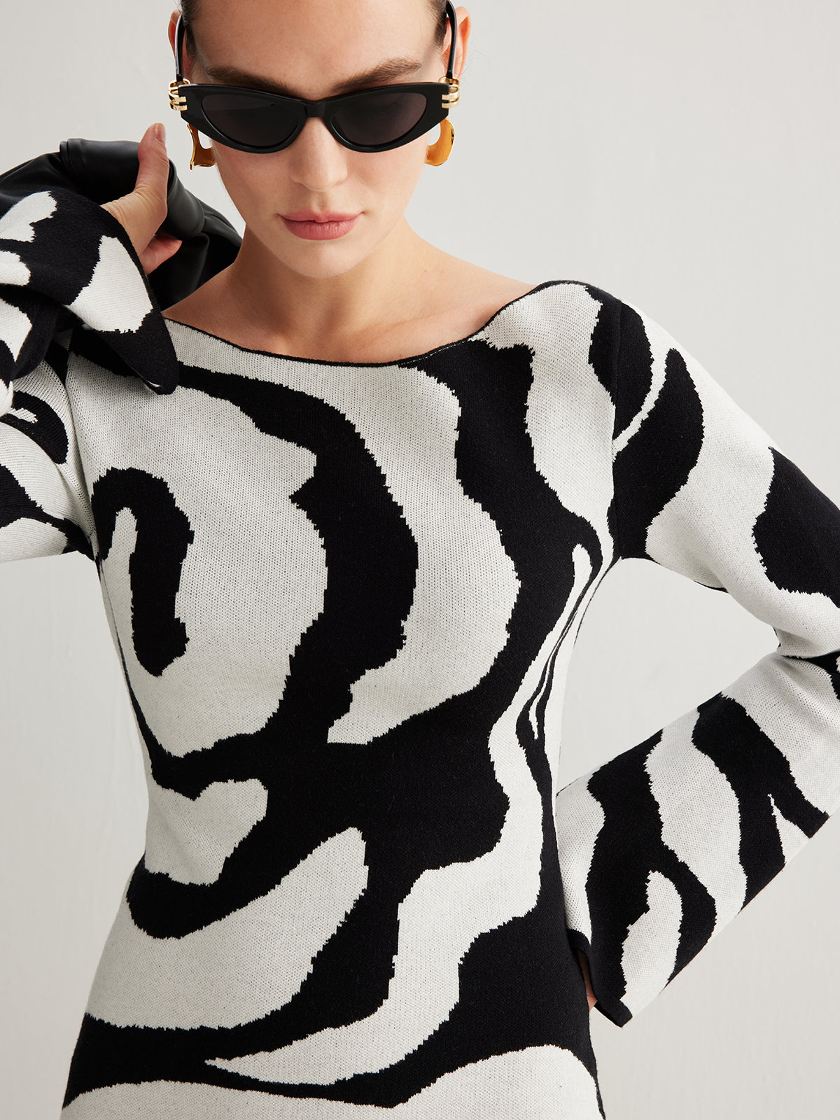 Zebra Bell Sleeve Sweater Dress