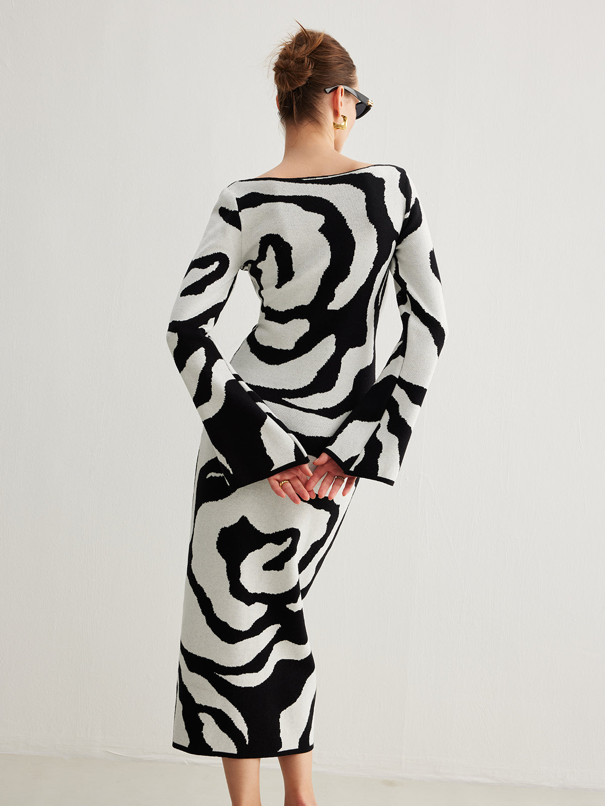 Zebra Bell Sleeve Sweater Dress