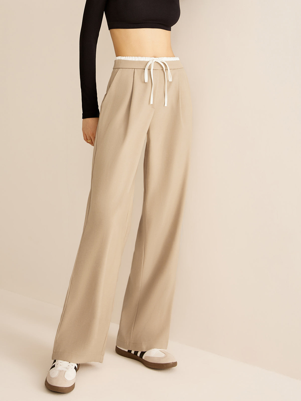 Contrast Trim Drawstring Pants