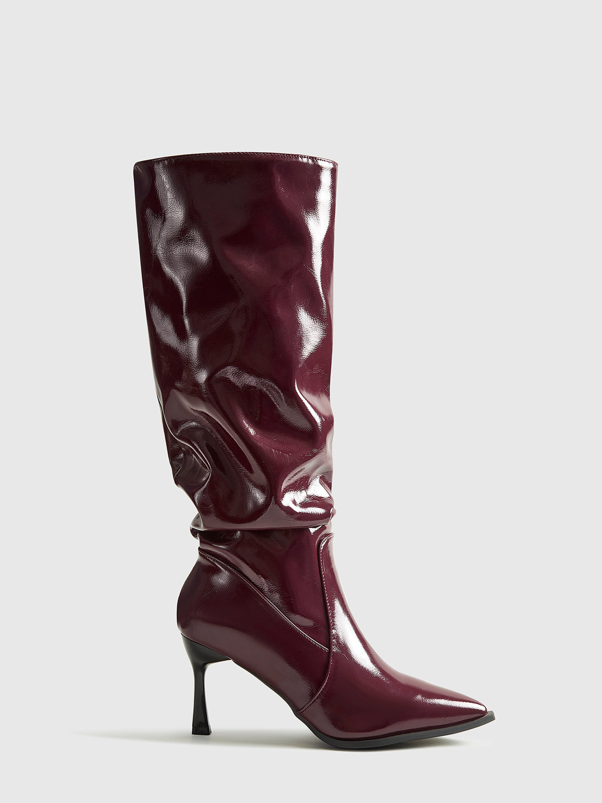 Pointed Toe Pleated Knee-High Boots