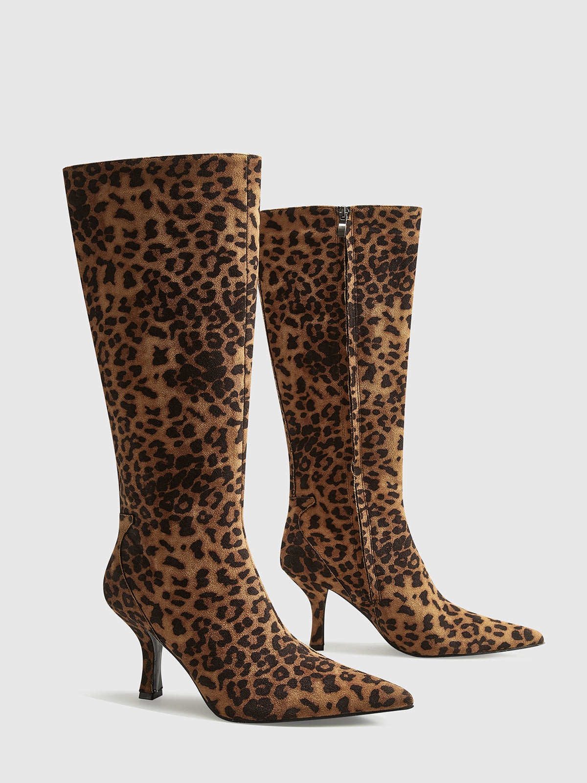 Leopard Printed Knee-High Zipper Boots