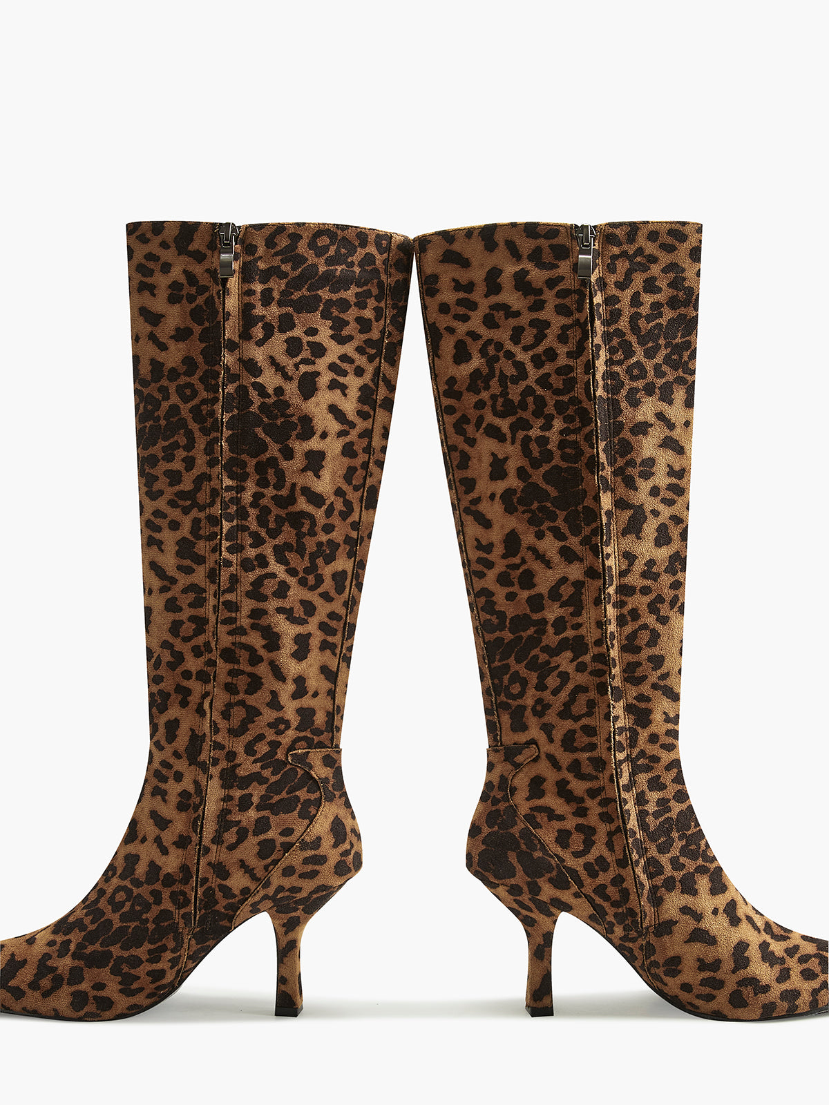 Leopard Printed Knee-High Zipper Boots