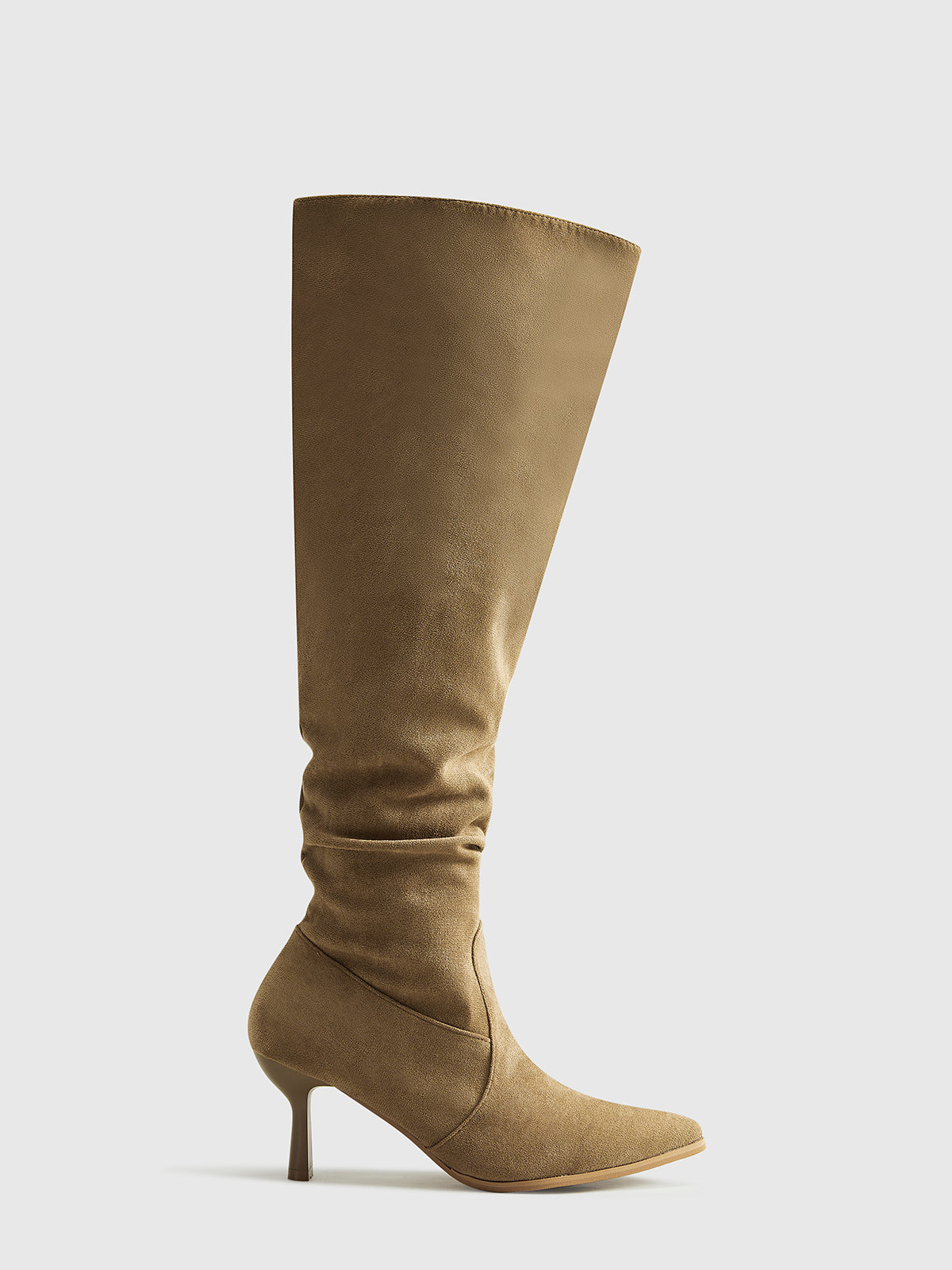 Suede Ruched Knee-High Boots