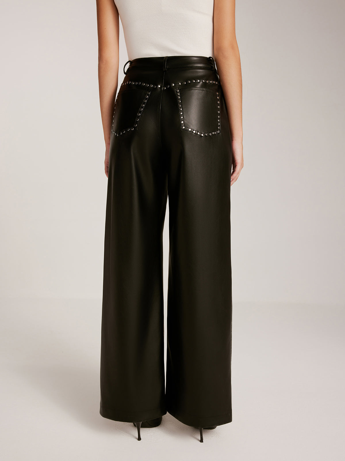 Studded-Decor PU Leather Straight Pants