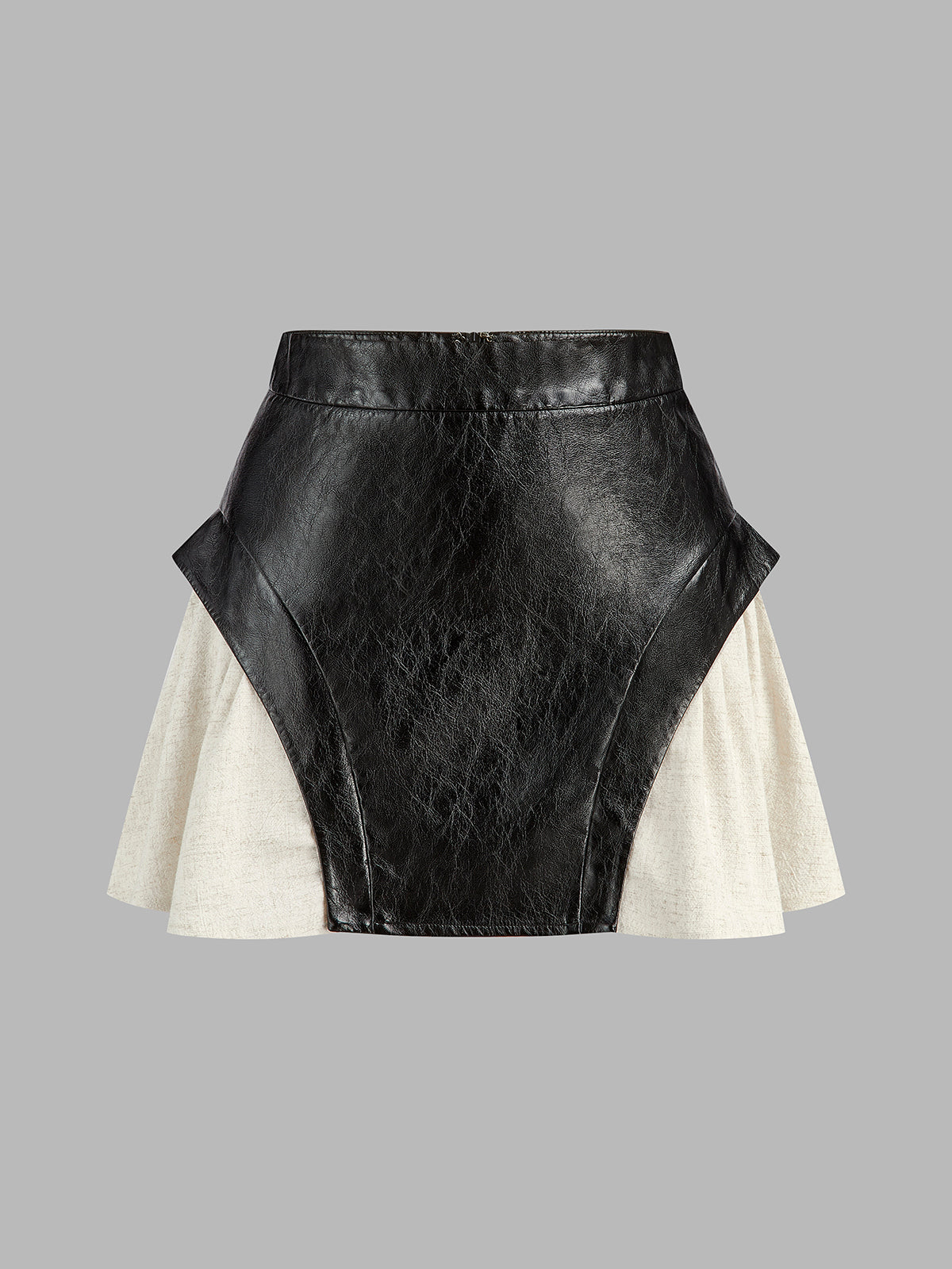 Color Block Faux Leather Mini Skirt