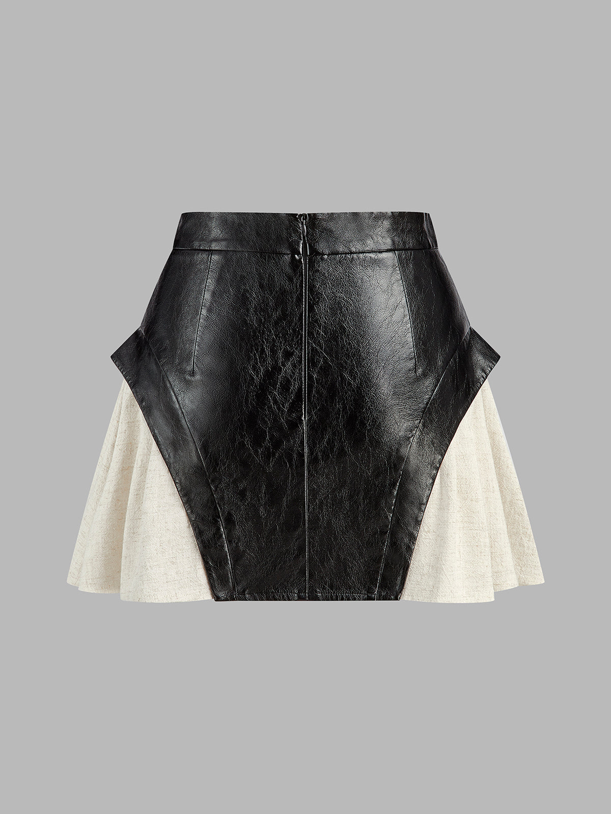 Color Block Faux Leather Mini Skirt