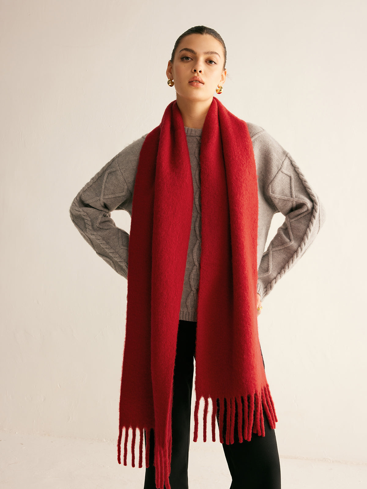 Wool-Blend Minimalist Tassel Scarf