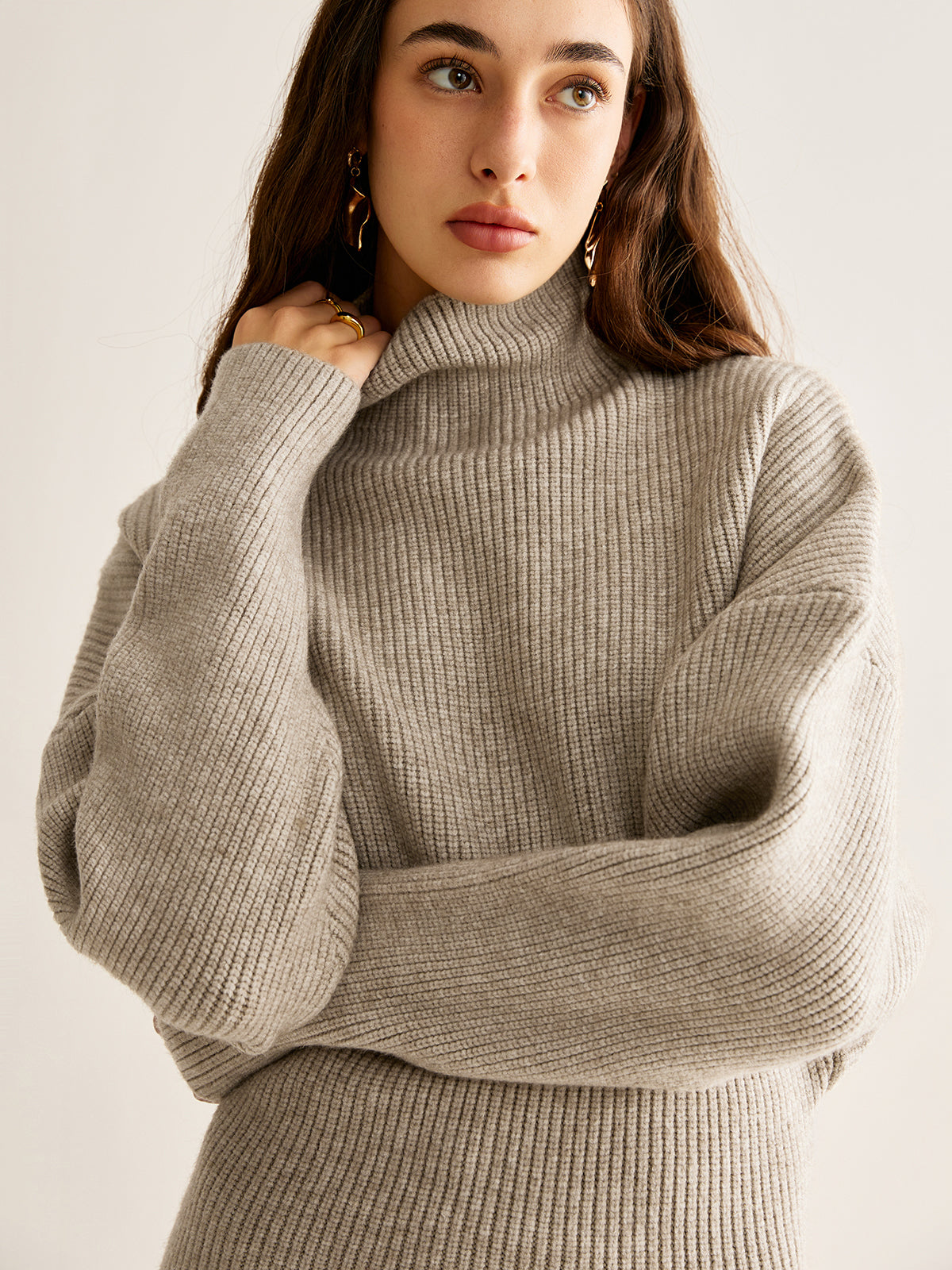 Wool-Blend Turtleneck Sweater Without Belt