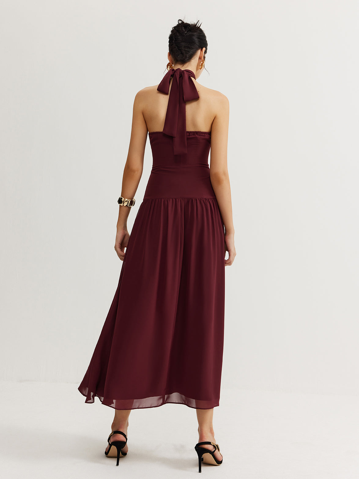 Cross-Over Halter Pleated Long Dress