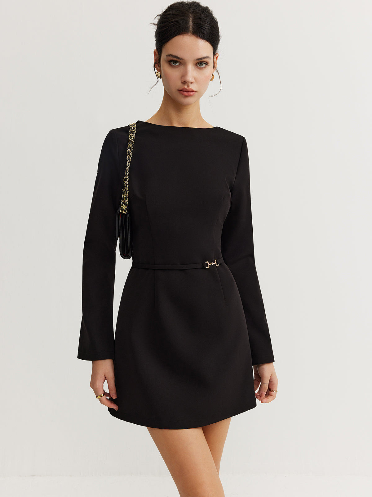 Minimalist Long Sleeve Belted Dress