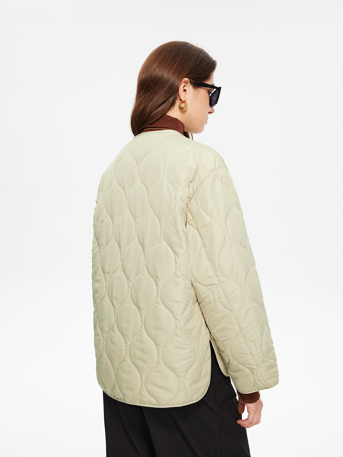 Geometric-Pattern Plain Winter Coat