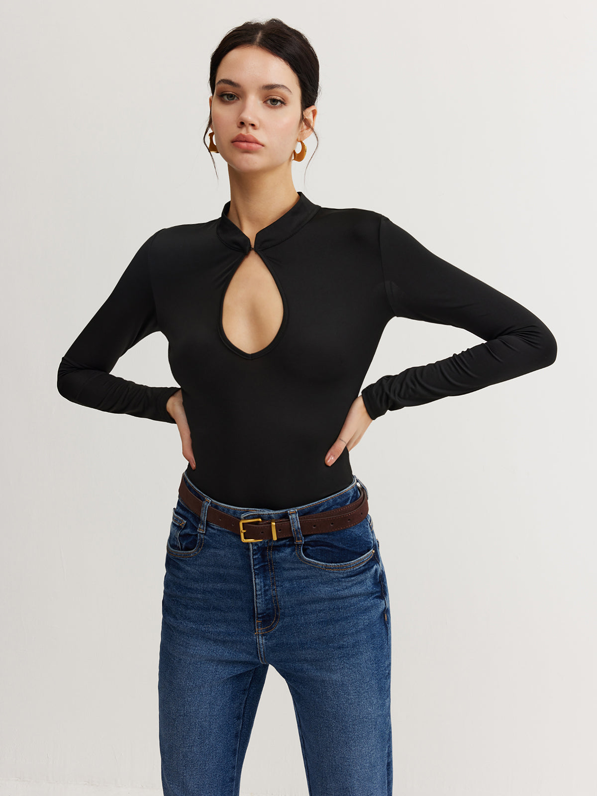 Keyhole Neckline Thin Bodysuit