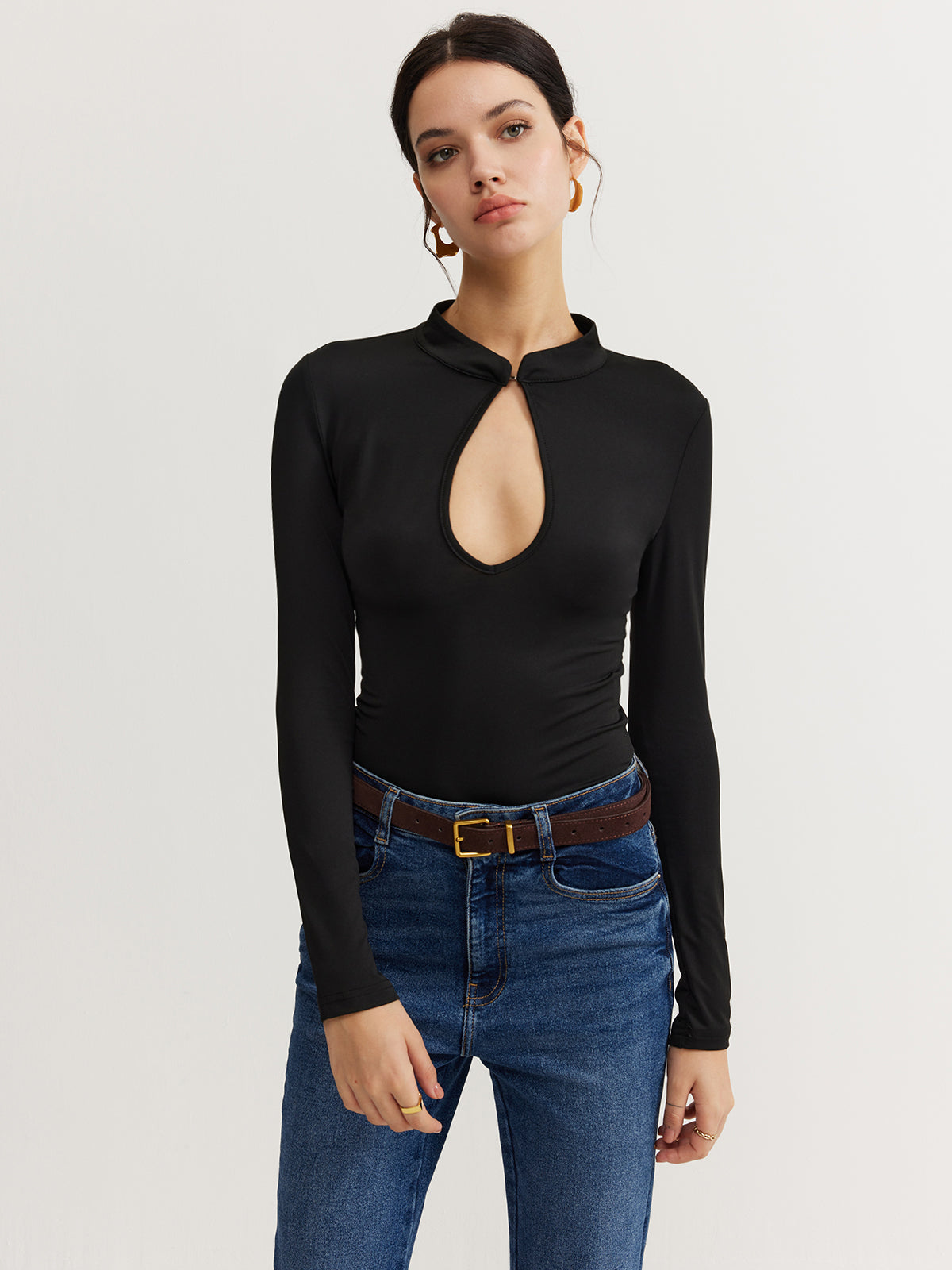 Keyhole Neckline Thin Bodysuit