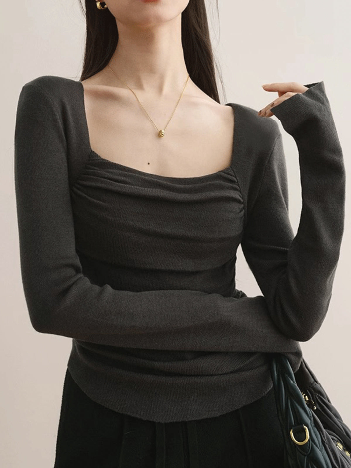 Cotton Square Neck Slim Sweater