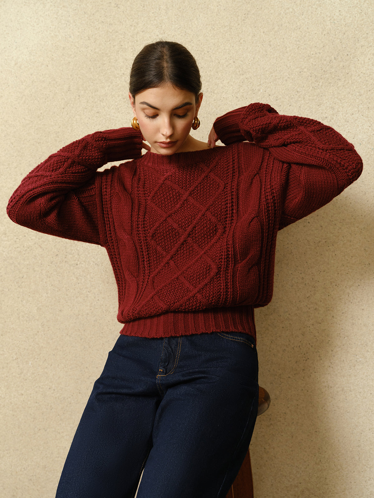 Casual Crew Neck Cable-Knit Top