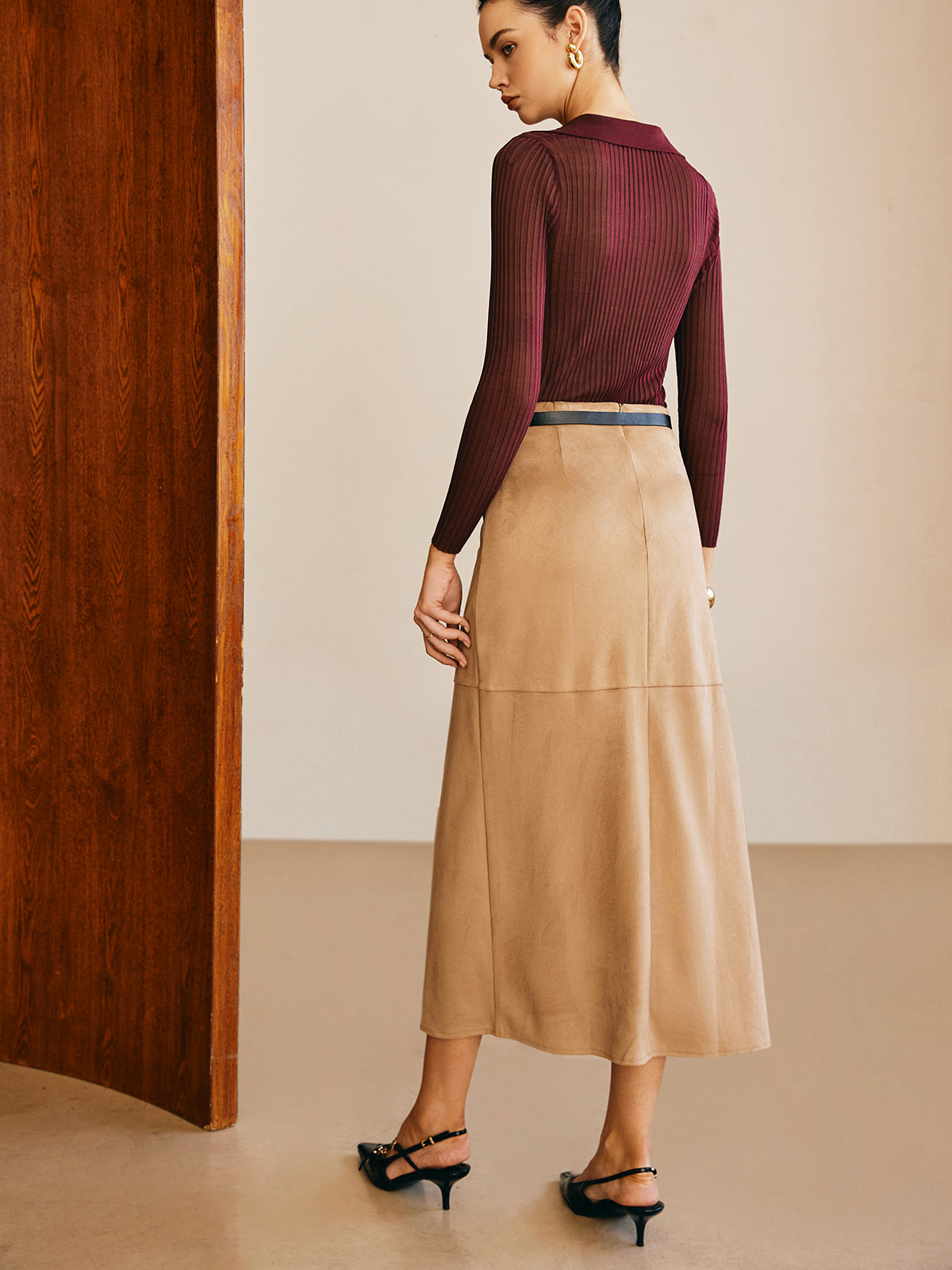 Suede Straight Skirt Without Belt