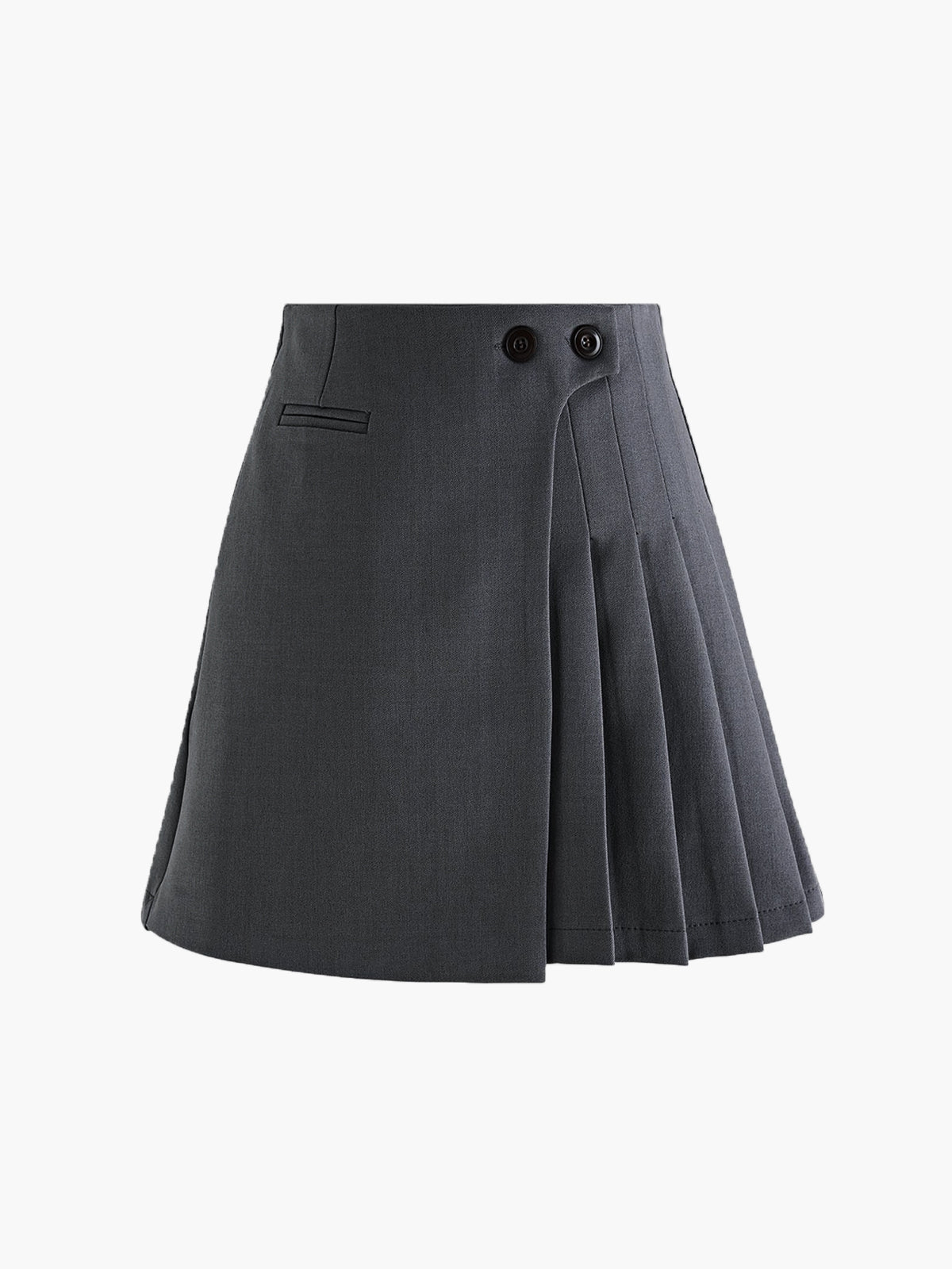 Button Zipper Pleated Suit Skirt