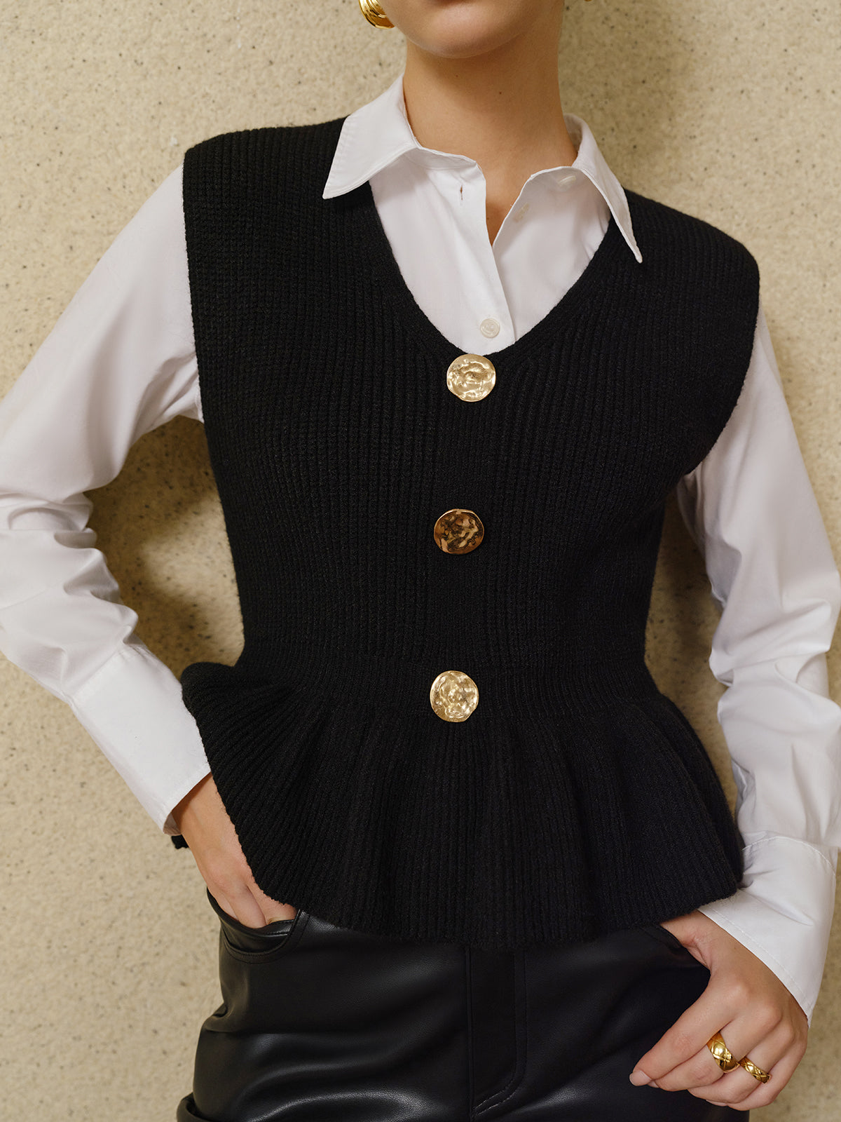 Ribbed Ruffle Sweater Vest