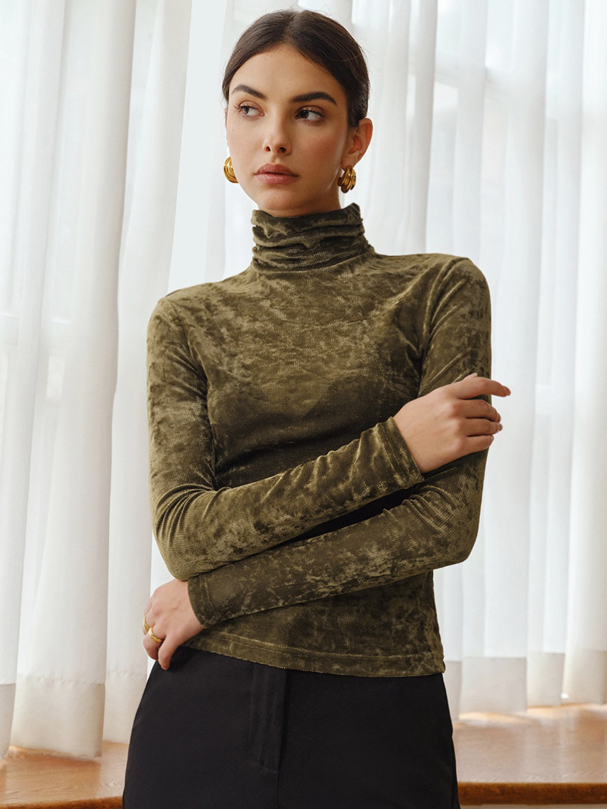 Turtleneck Semi-Sheer Velvet Top