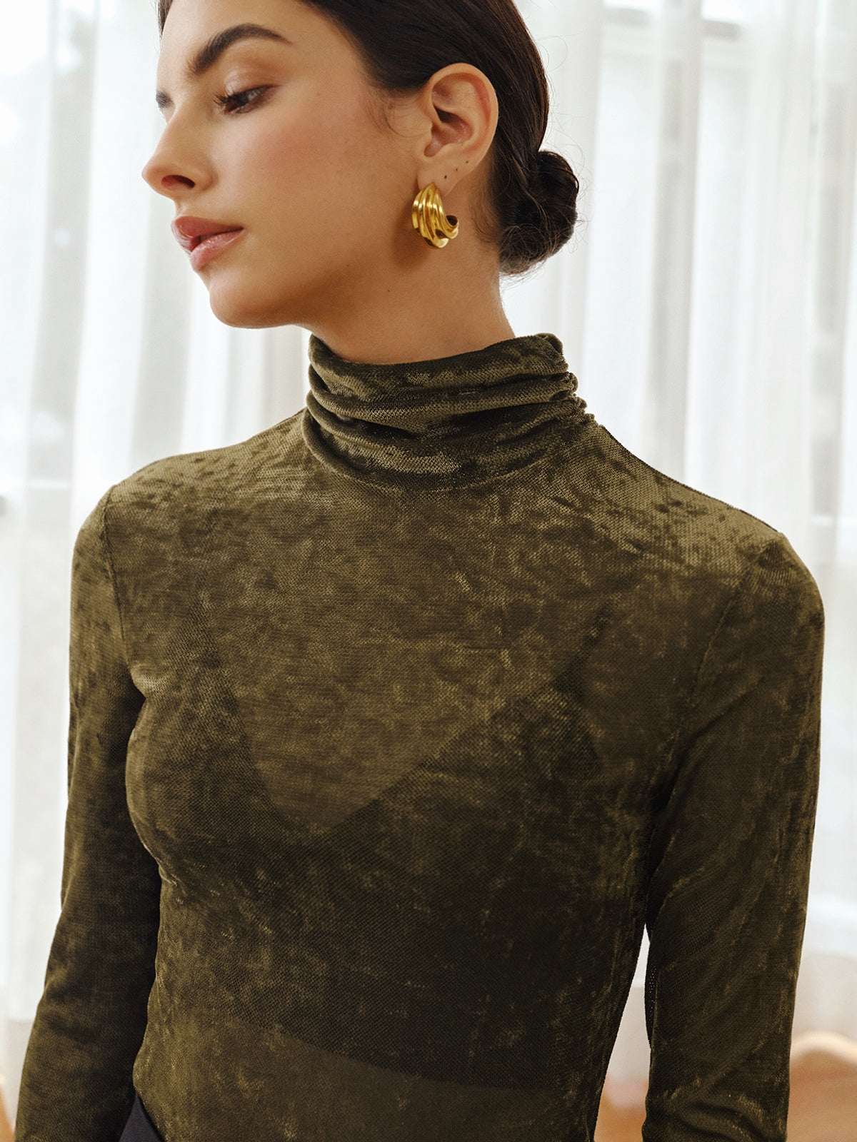 Turtleneck Semi-Sheer Velvet Top