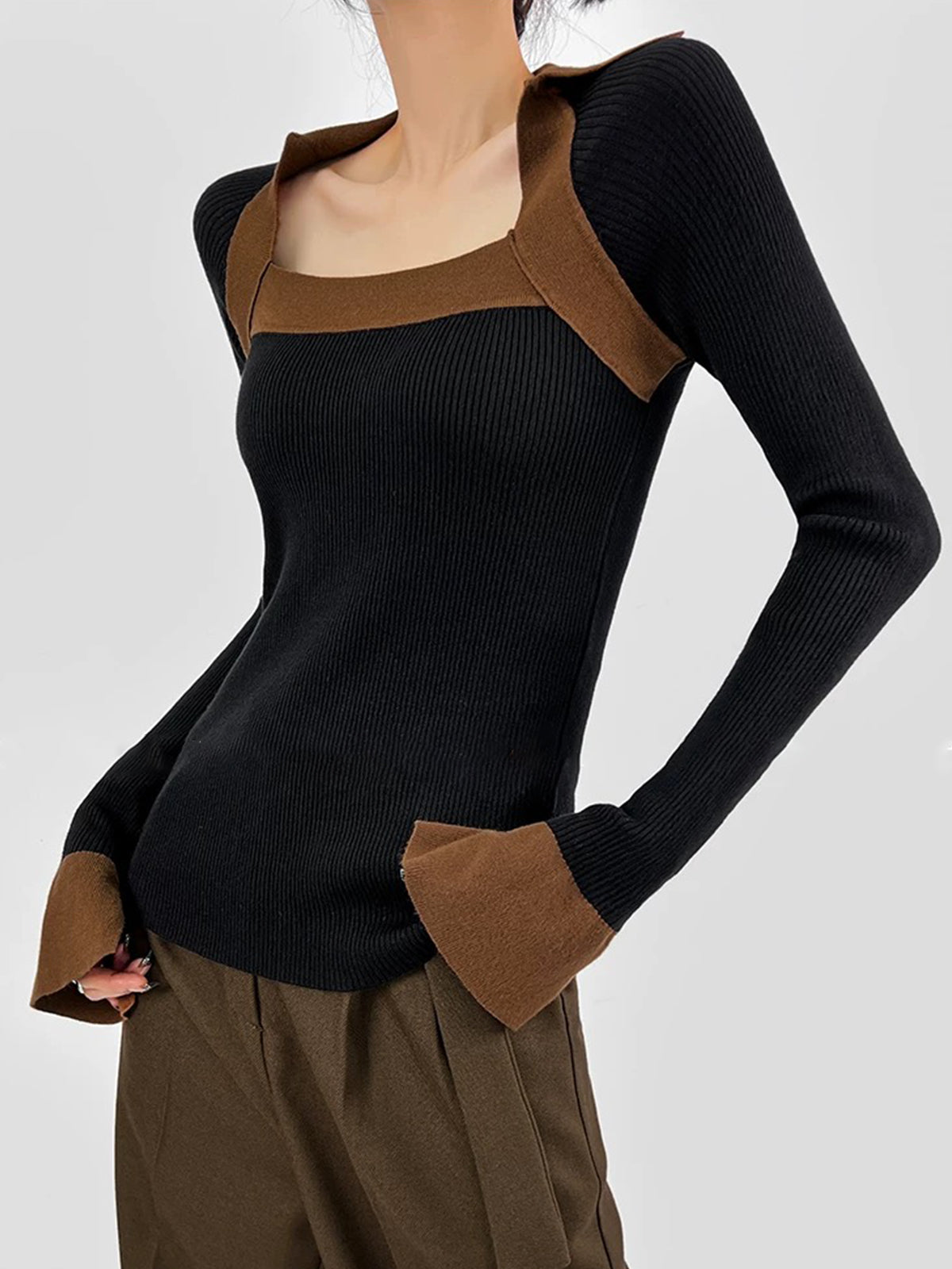 Ribbed Color Block Skinny Sweater