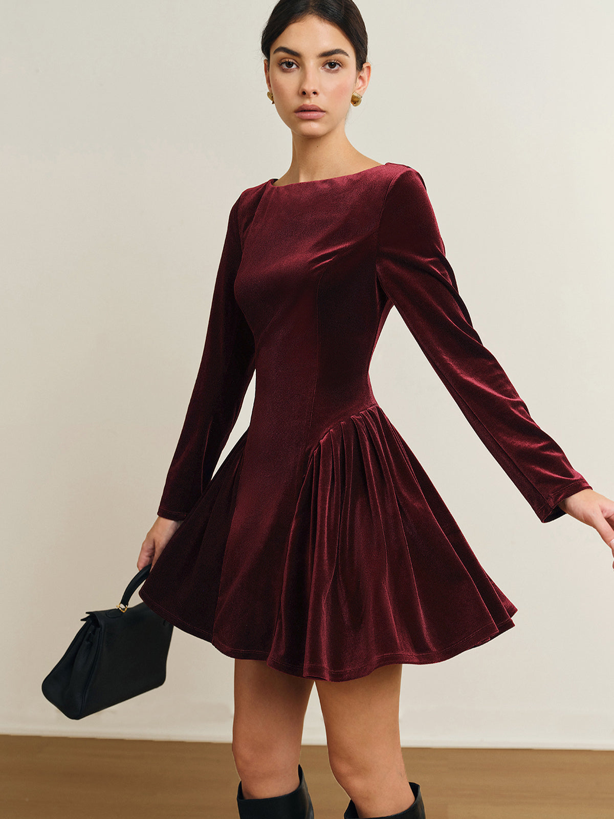 Pleated Panel Velvet Dress