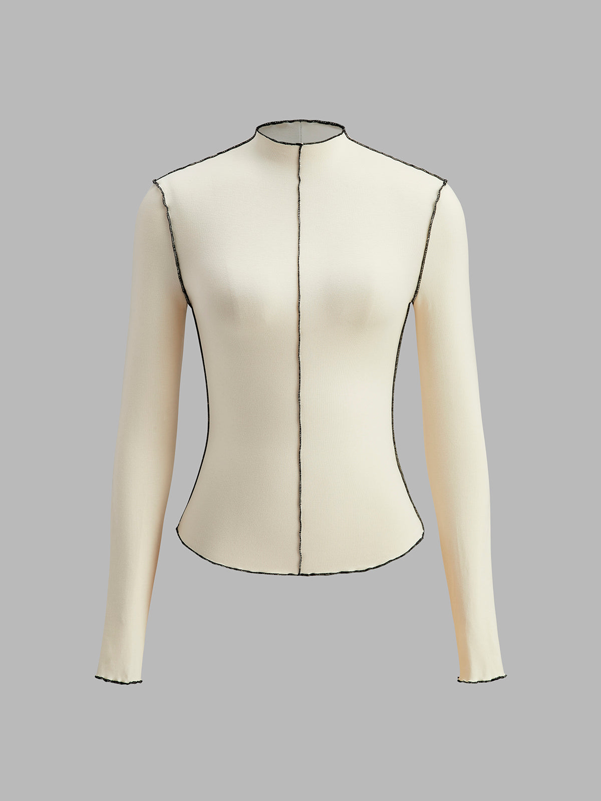 Mock Neck Wave-Piping Jersey Top