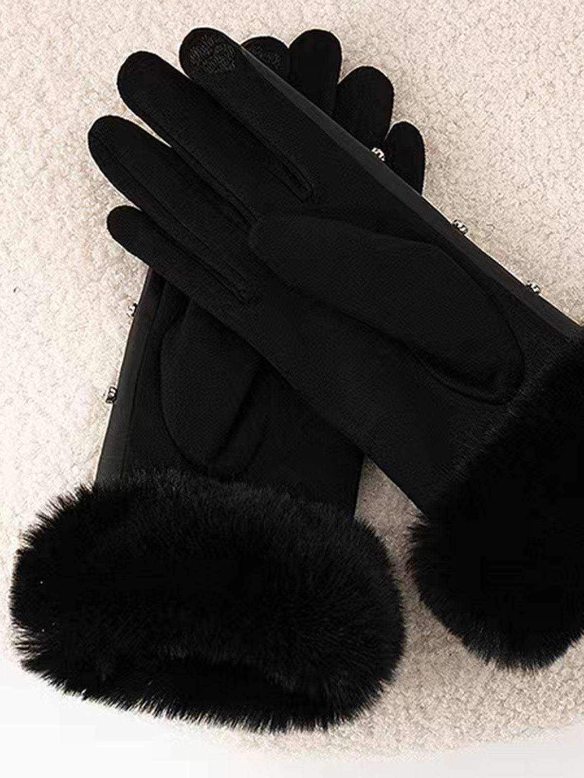 Rhinestone Fuzzy Cuff Warm Gloves