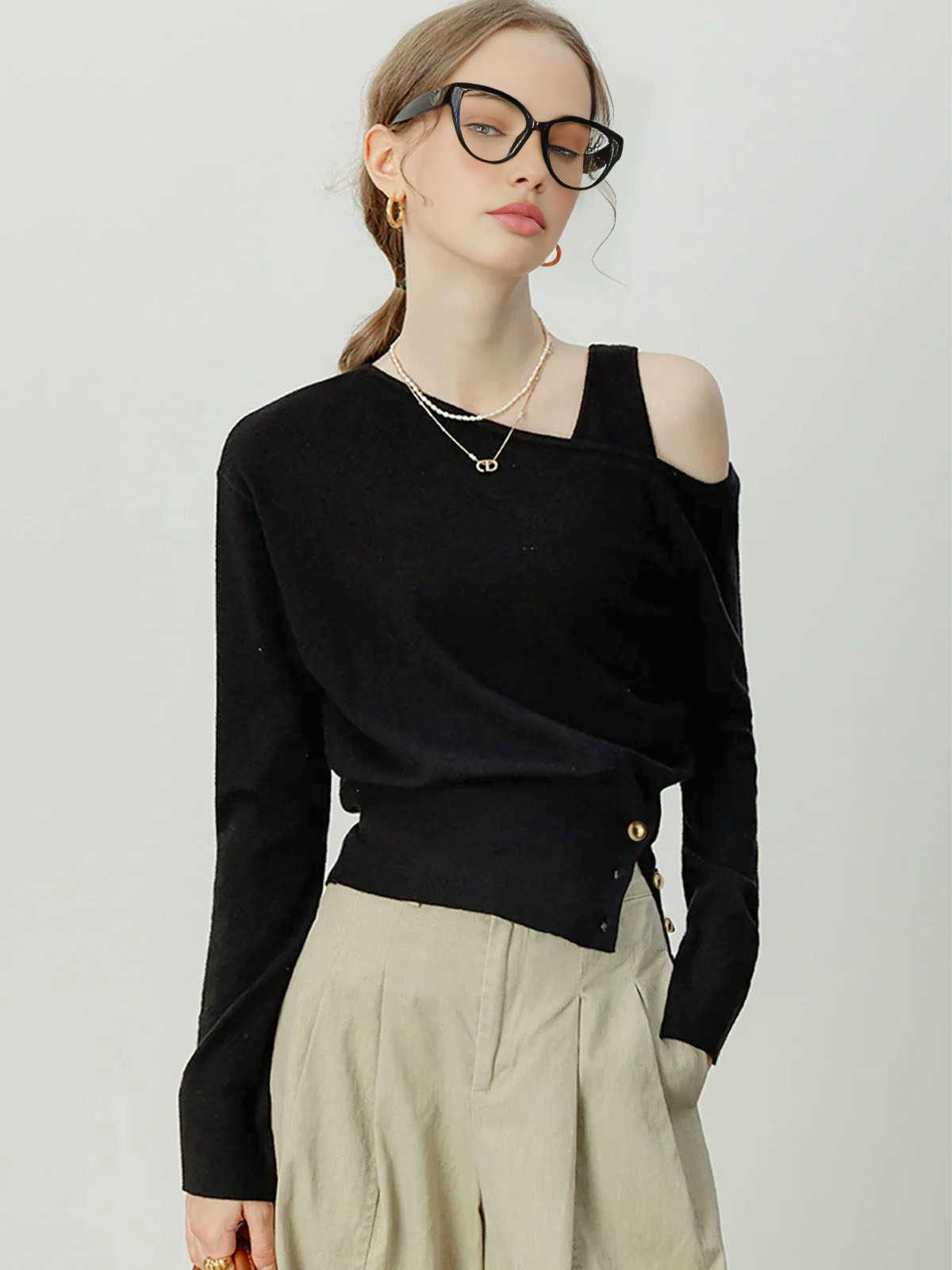 Asymmetrical Cold Shoulder Sweater Co-ord