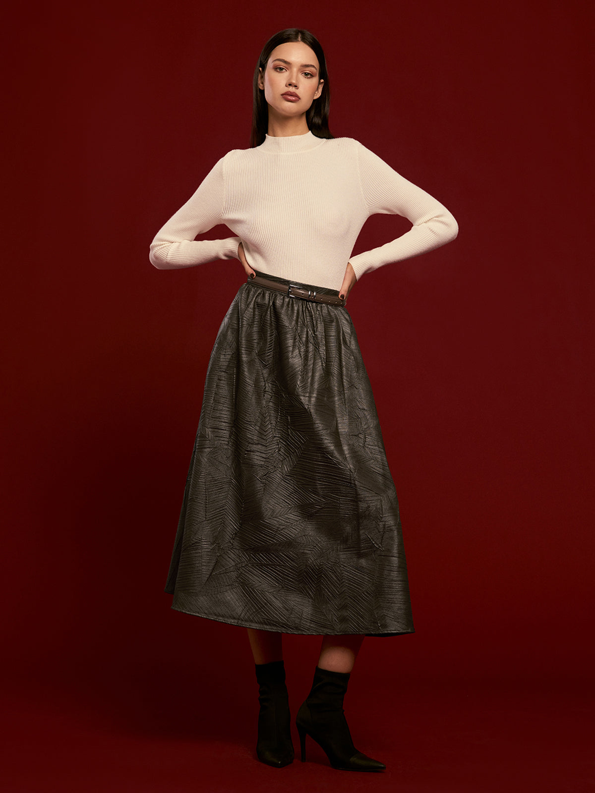 Retro Faux Leather Skirt Without Belt