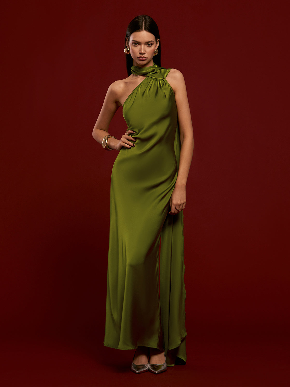 Asymmetrical Backless Satin Dress