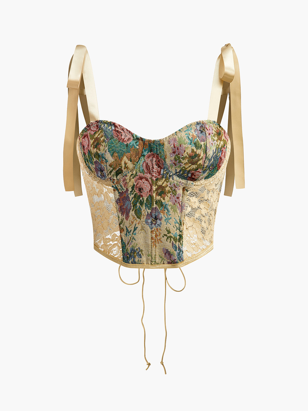 Floral Embroidery Drawstring Corset