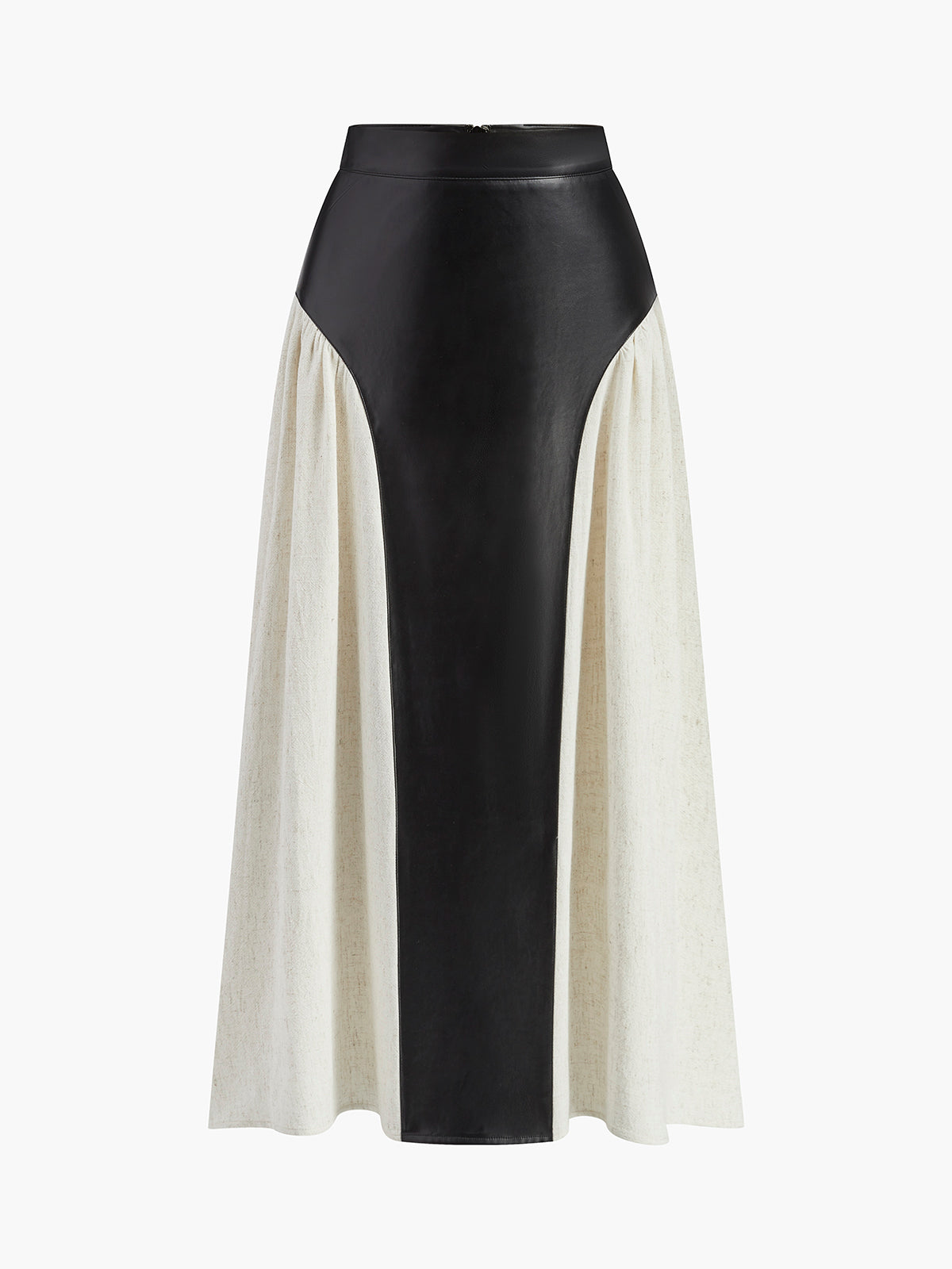 Color Block Pleated Faux Leather Panel Skirt