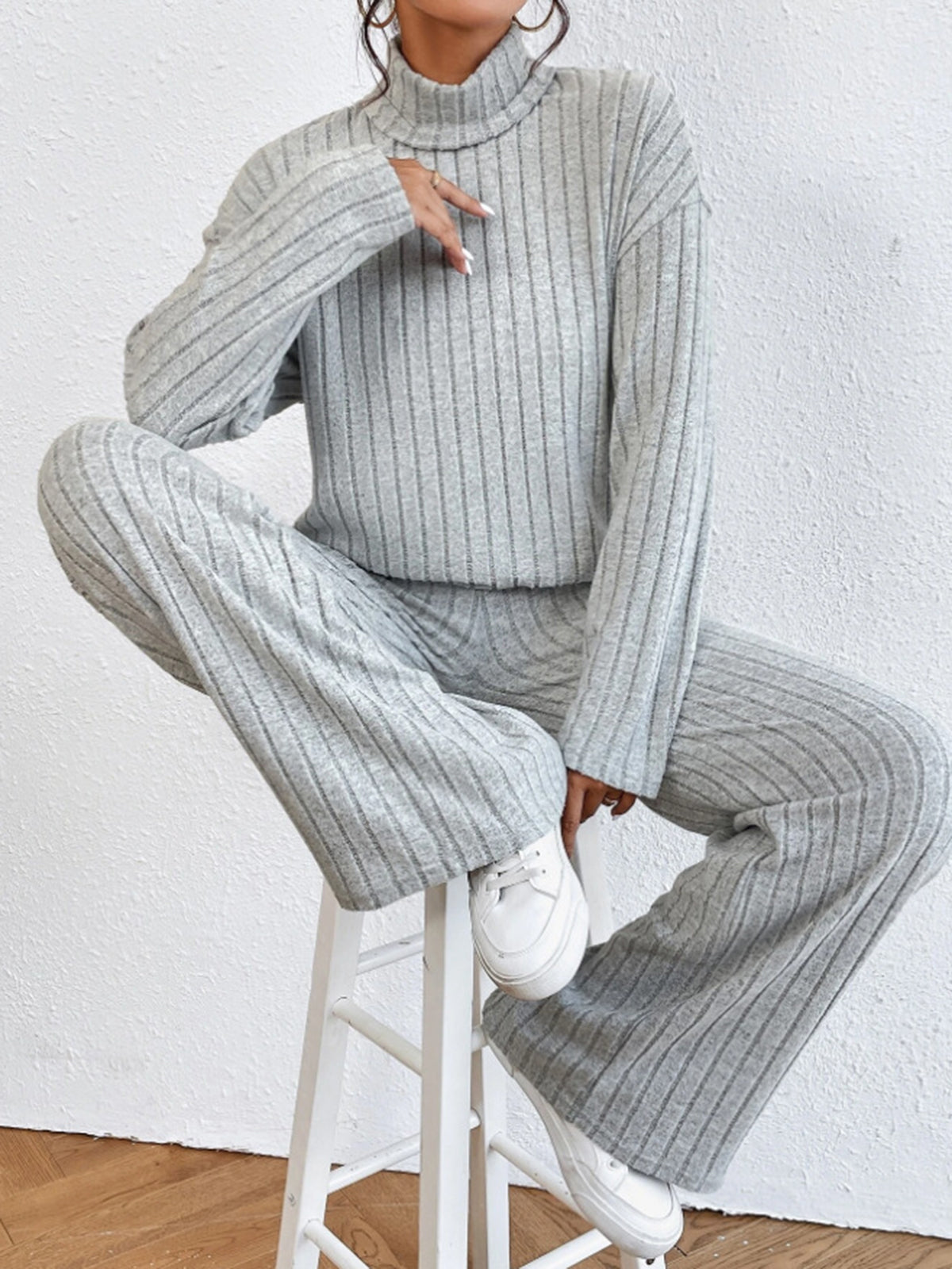 Mock Neck Ribbed Cozy Pants Set