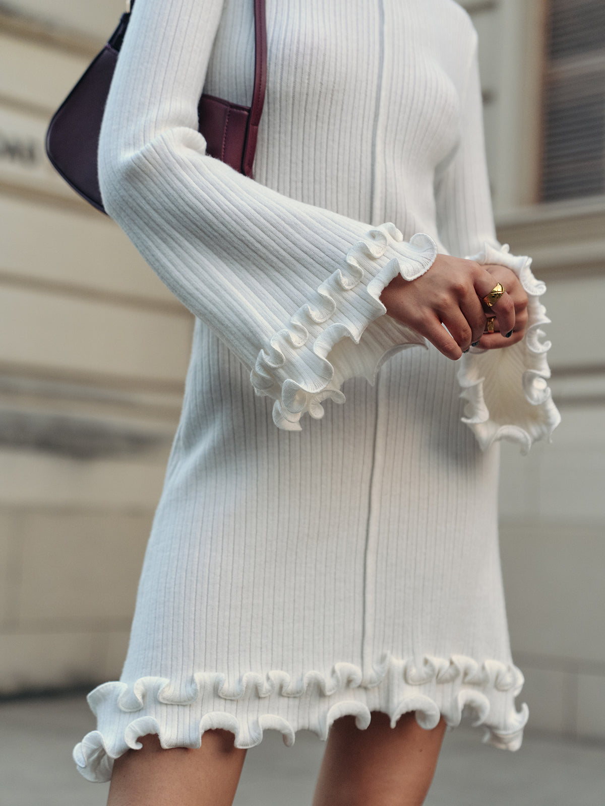 Lettuce Trim Bell Sleeve Sweater Dress