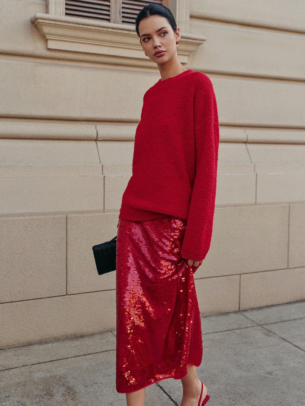 Elegant Plain Sequins Skirt