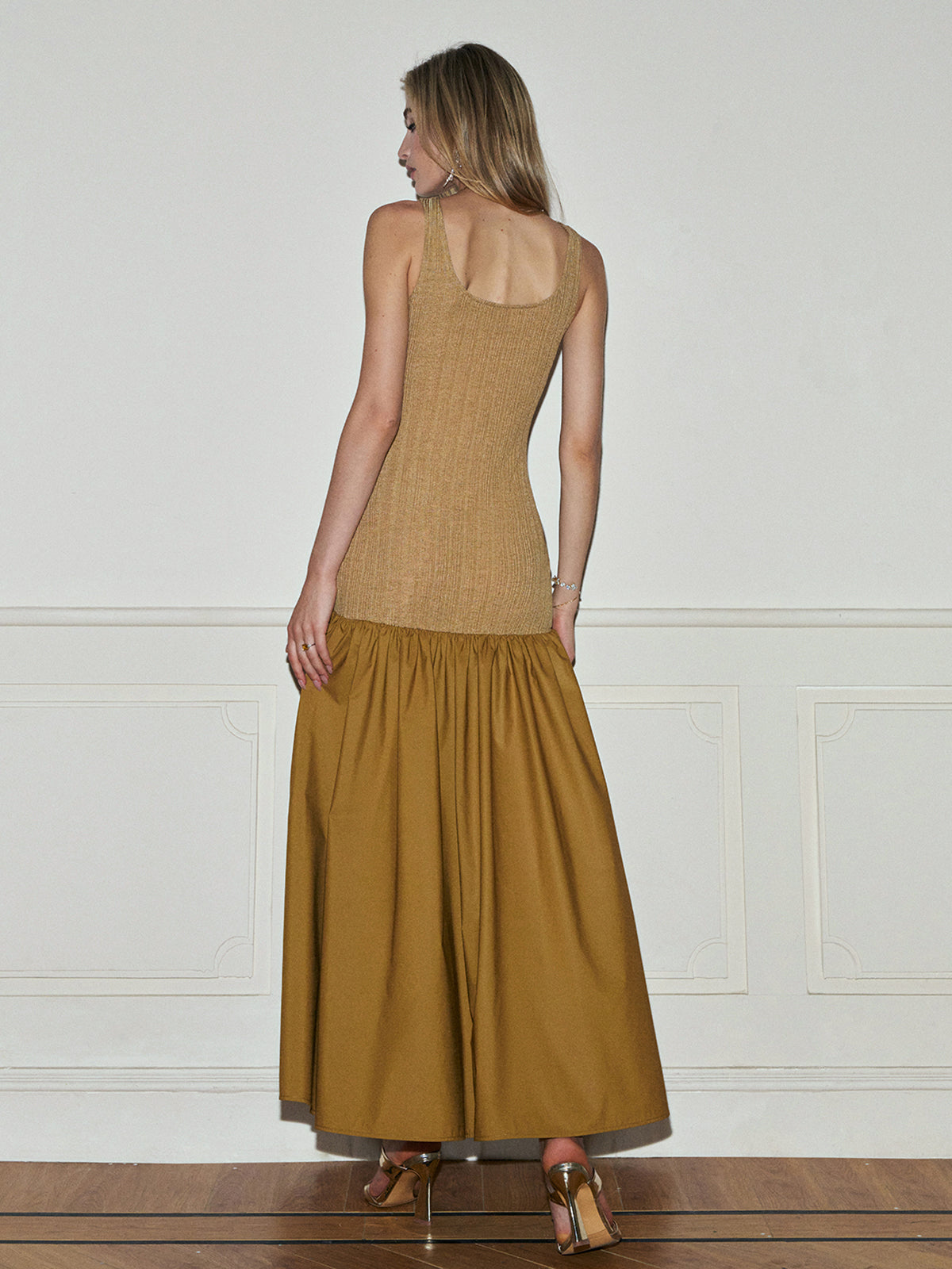 Pleated Panel Tank Long Dress