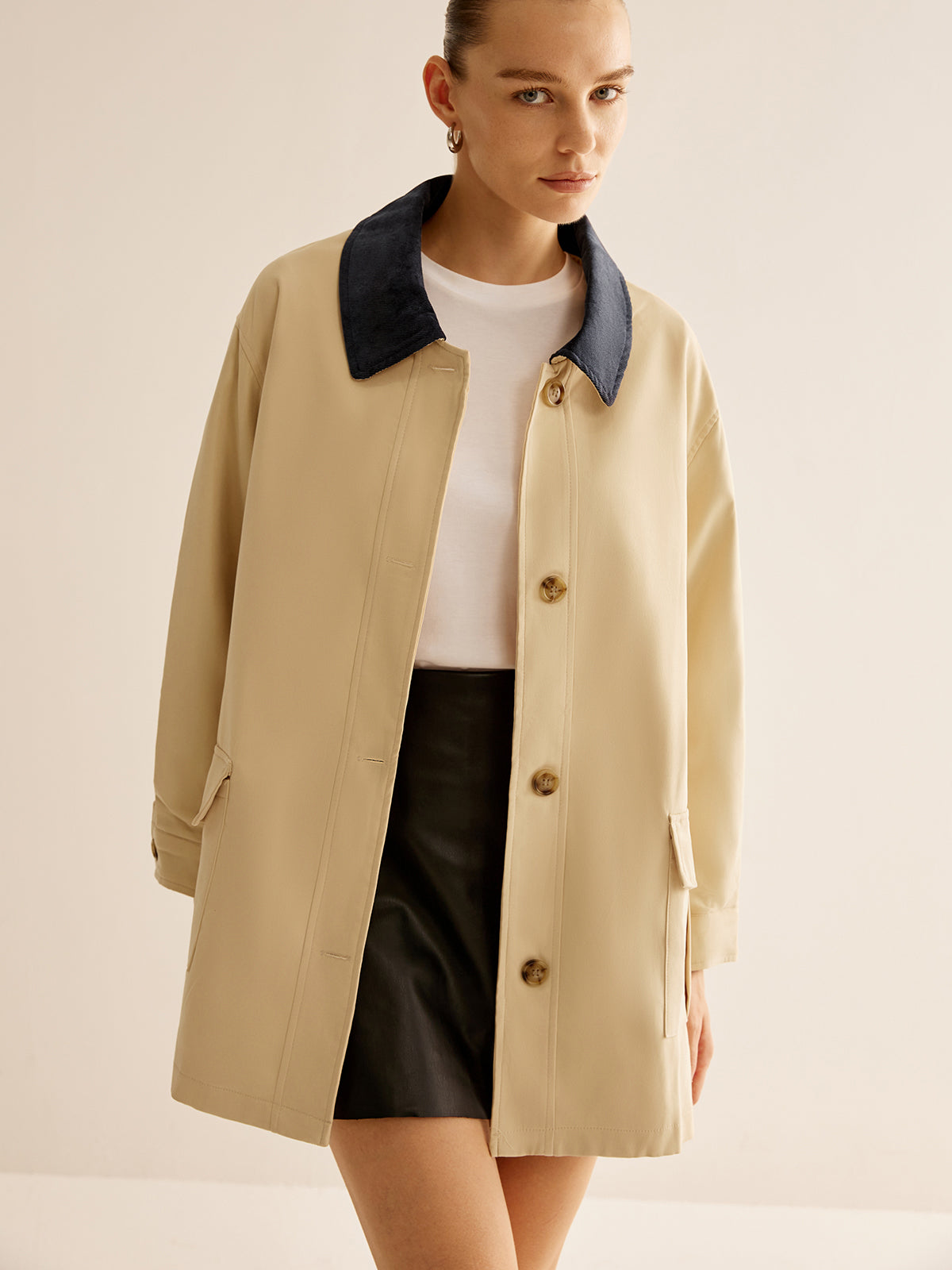 Cotton Contrast Collar Button Jacket