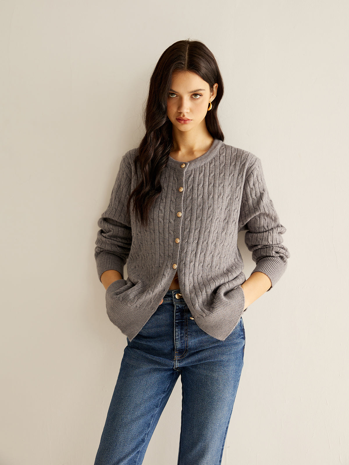 Button Down Twist Slim Cardigan