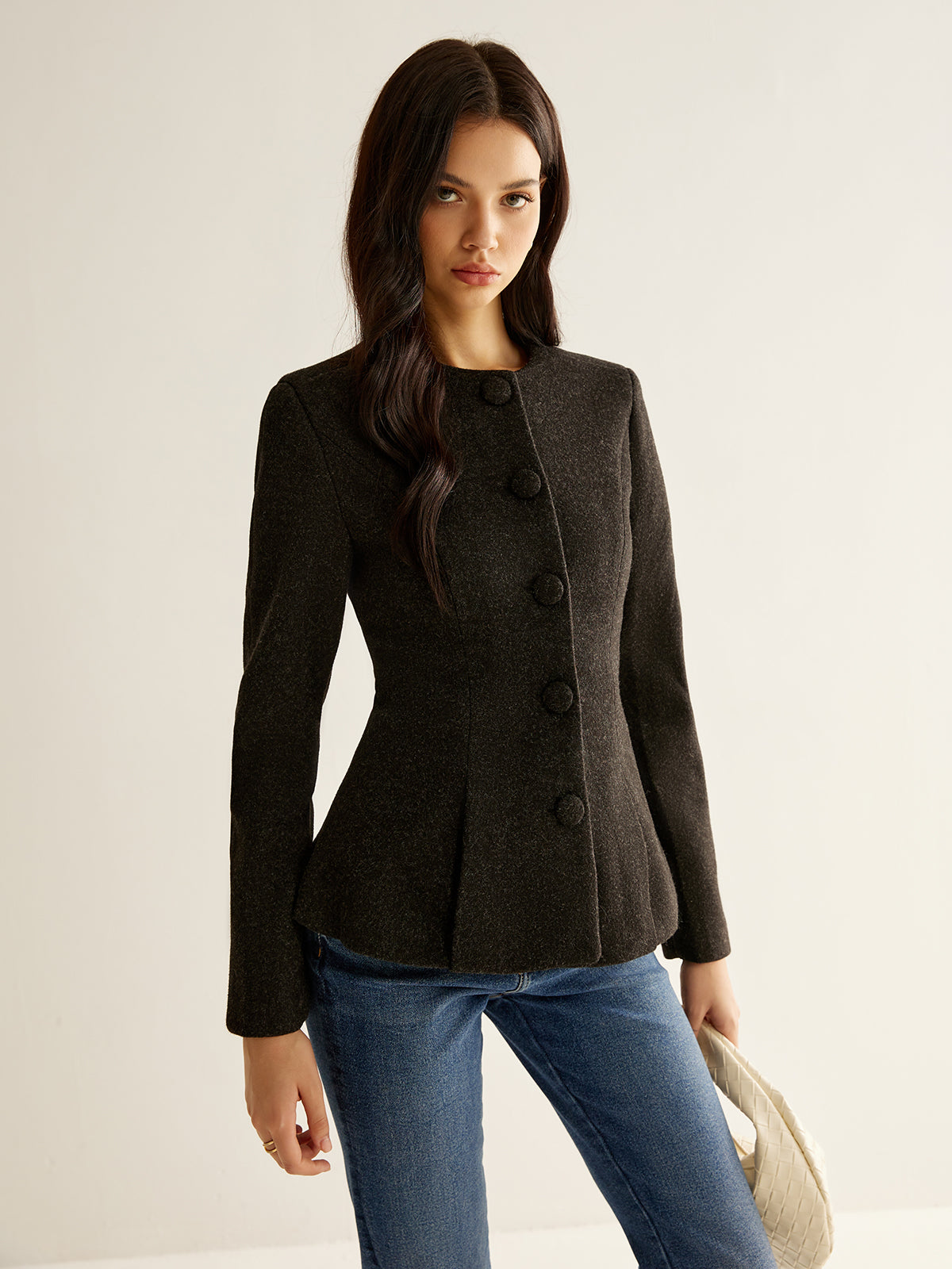 Pleated Button Slim Blazer Without Belt