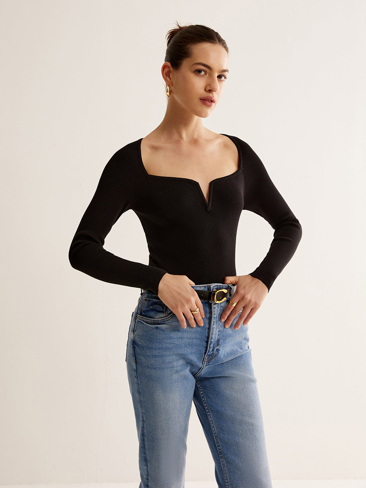 Square Neck Skinny Knit Top