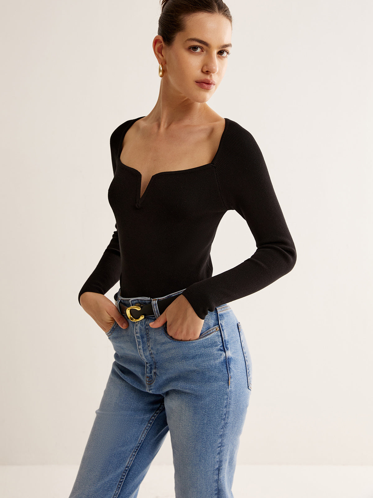 Square Neck Skinny Knit Top