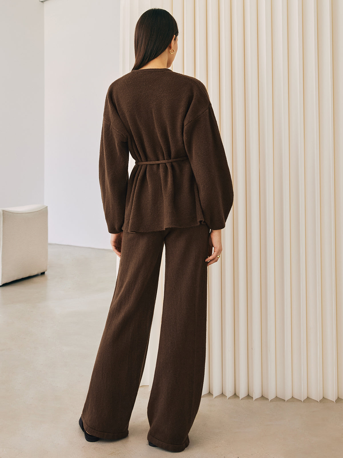 Wrap Belted Sweater Pants Set